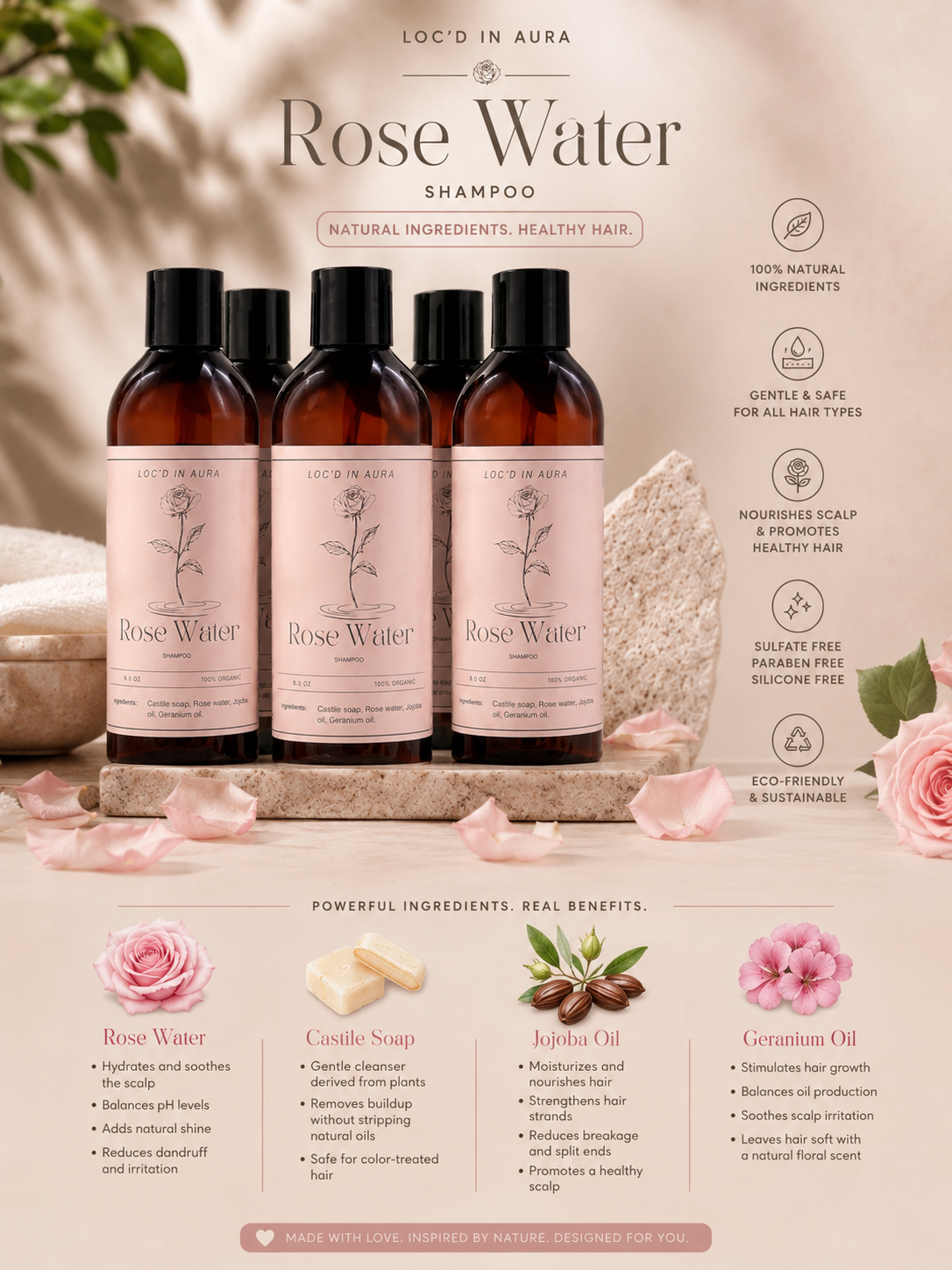 ROSE WATER SHAMPOO 8oz